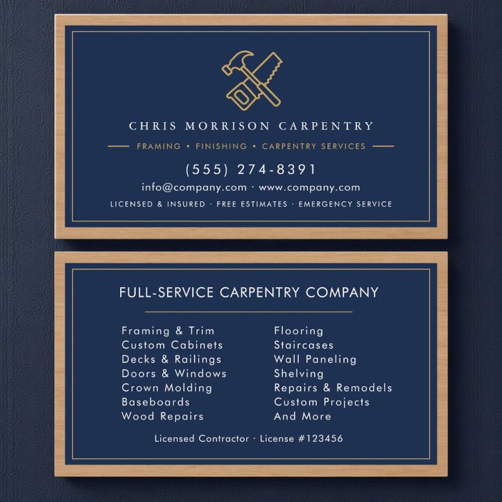 Carpentry Services Company Wood Business Card