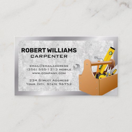 Carpentry Tool Box  Silver Metallic Border Business Card