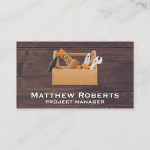 Carpentry Tool Box   Wood Background Business Card