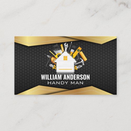 Carpentry Tools and Gold Black Metal Business Card