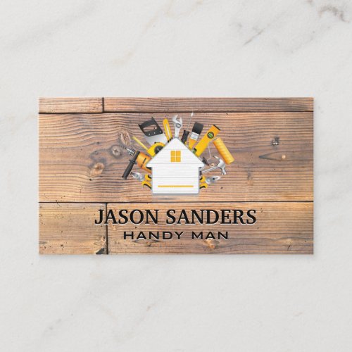 Carpentry Tools and Home Icon  Wood Business Card