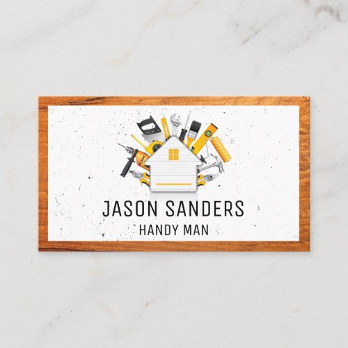 Carpentry Tools and Home Icon  Wood Frame Business Card
