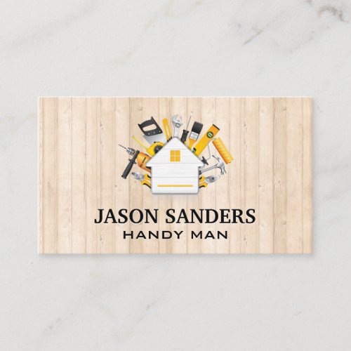 Carpentry Tools and Home Icon  Wood Slats Business Card