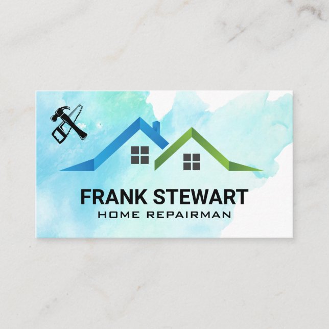 Carpentry Tools and Home Rooftops Icon Business Card (Front)