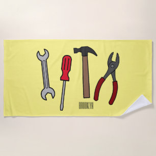 Carpentry tools cartoon illustration beach towel