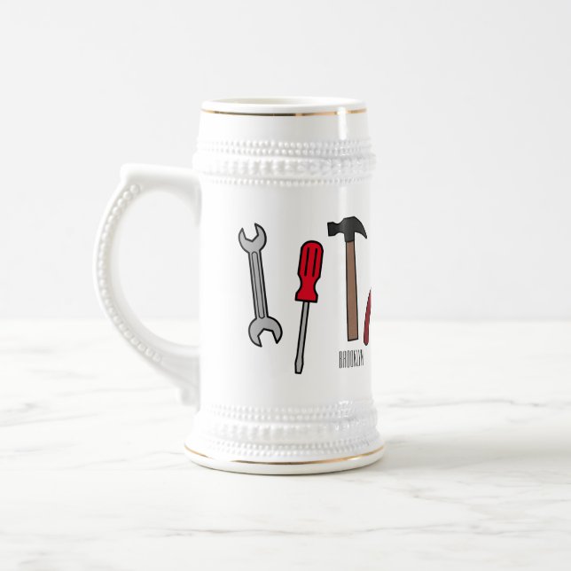 Carpentry tools cartoon illustration  beer stein (Left)