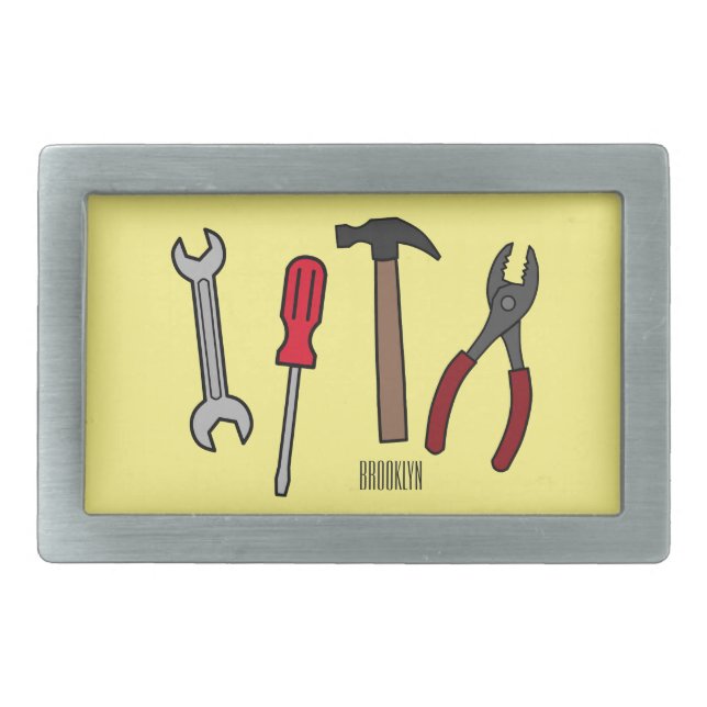 Carpentry tools cartoon illustration  belt buckle (Front)