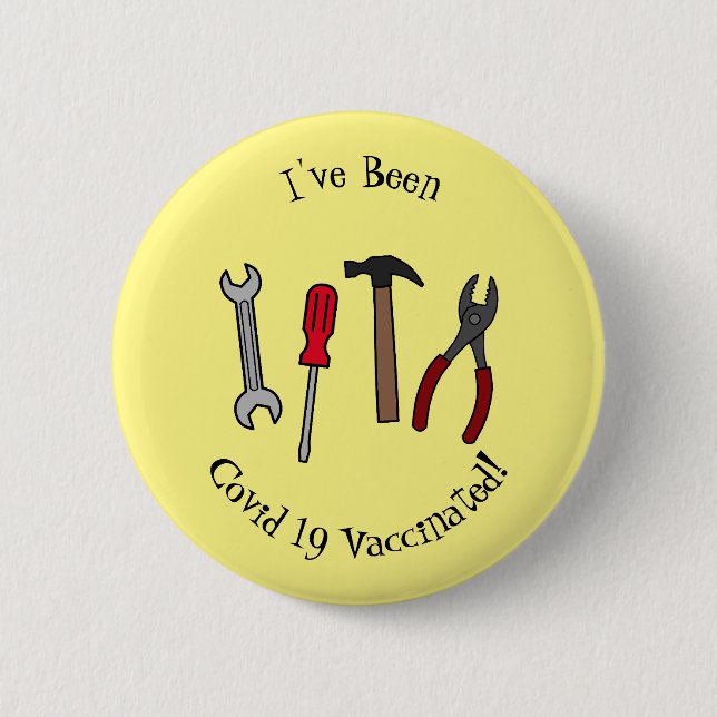 Carpentry tools cartoon illustration button (Front)