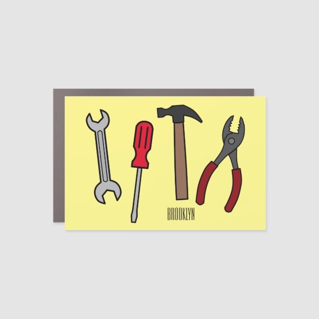 Carpentry tools cartoon illustration  car magnet (Front)