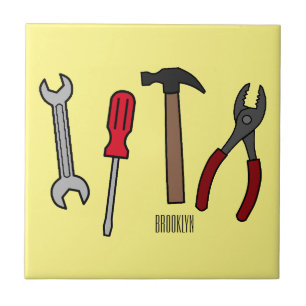 Carpentry tools cartoon illustration  ceramic tile