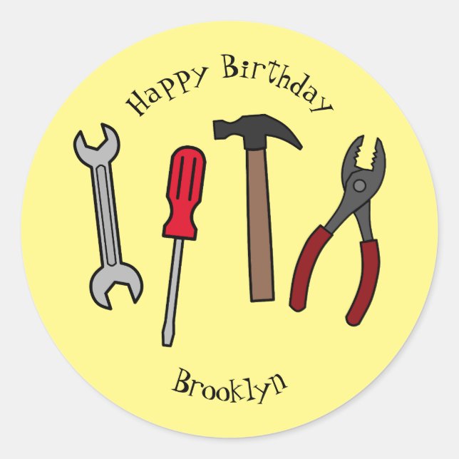 Carpentry tools cartoon illustration classic round sticker (Front)