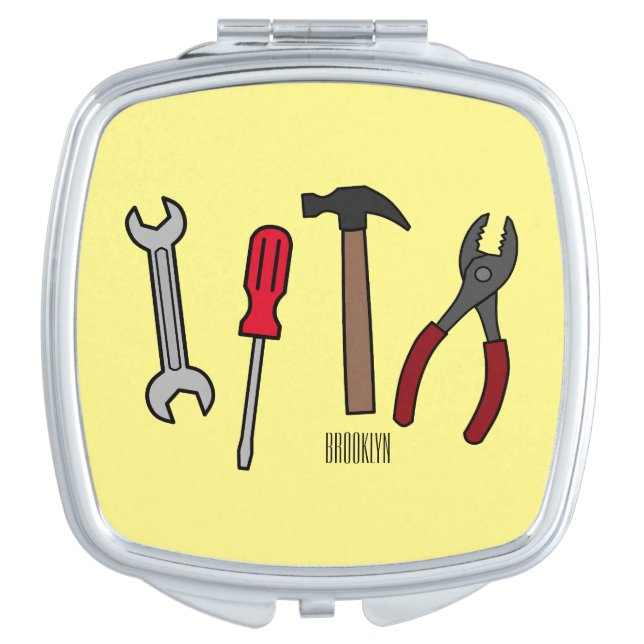 Carpentry tools cartoon illustration  compact mirror (Front)