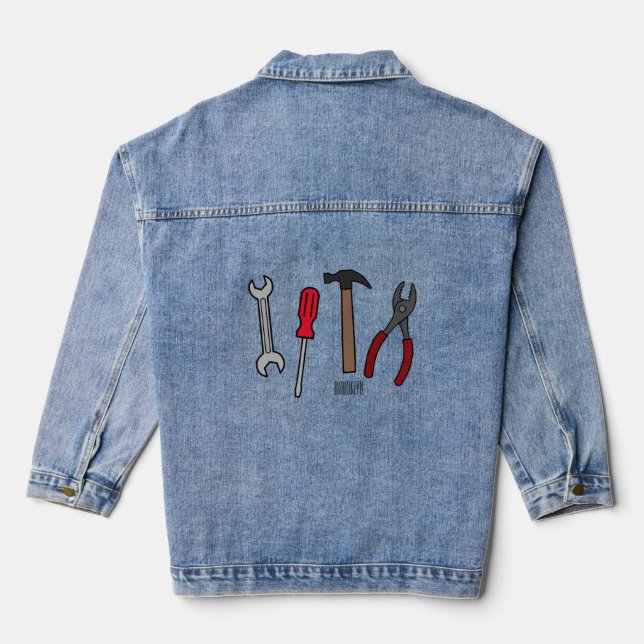 Carpentry tools cartoon illustration  denim jacket (Back)