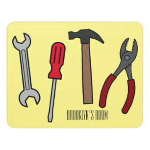 Carpentry tools cartoon illustration door sign