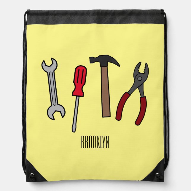 Carpentry tools cartoon illustration  drawstring bag (Front)