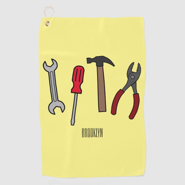 Carpentry tools cartoon illustration  golf towel (Front)