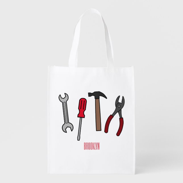 Carpentry tools cartoon illustration  grocery bag (Front)