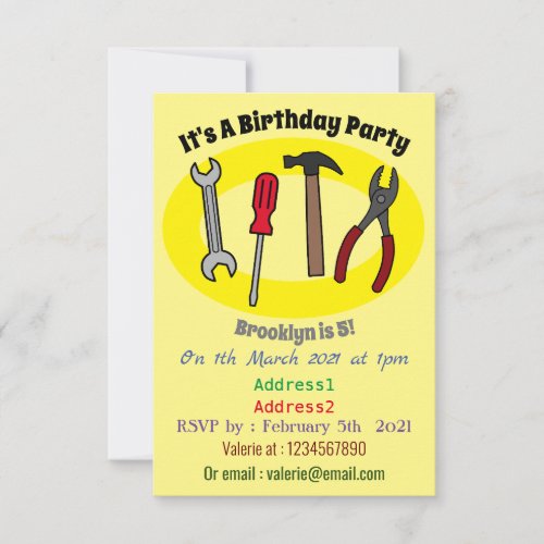 Carpentry tools cartoon illustration invitation