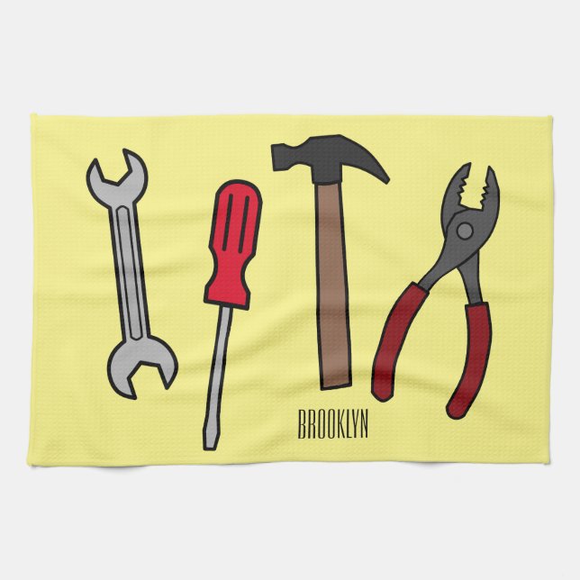 Carpentry tools cartoon illustration  kitchen towel (Horizontal)