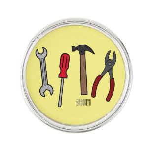 Carpentry tools cartoon illustration lapel pin