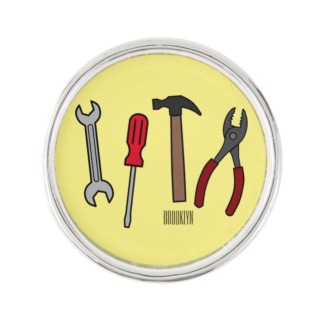 Carpentry tools cartoon illustration  lapel pin (Front)