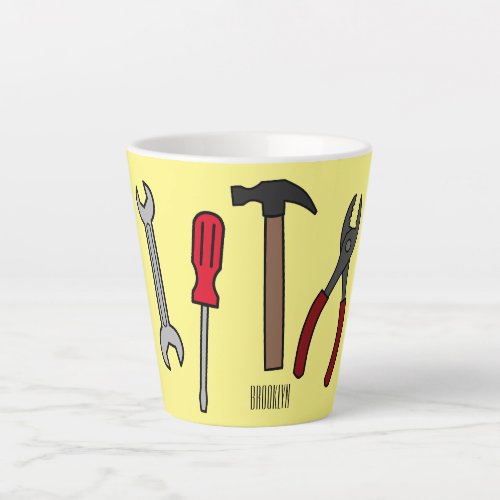 Carpentry tools cartoon illustration  latte mug