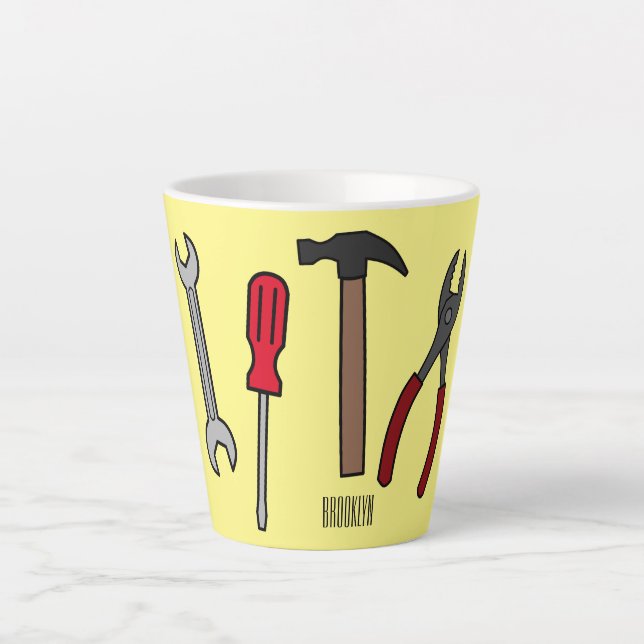 Carpentry tools cartoon illustration  latte mug (Front)