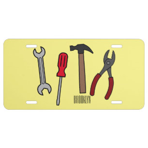 Carpentry tools cartoon illustration  license plate