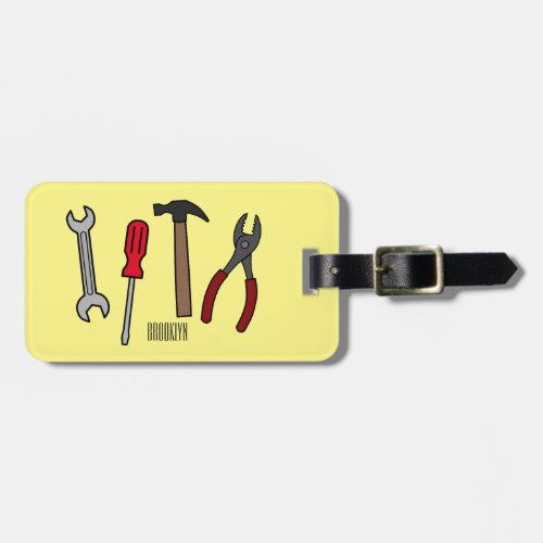 Carpentry tools cartoon illustration luggage tag