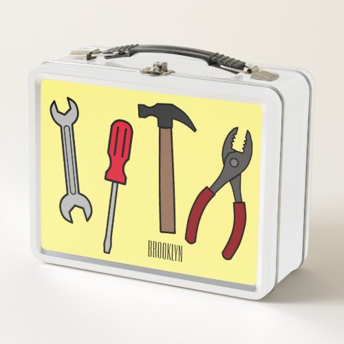 Carpentry tools cartoon illustration  metal lunch box