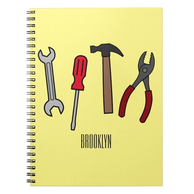 Carpentry tools cartoon illustration  notebook (Front)