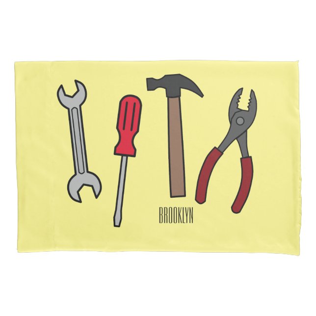 Carpentry tools cartoon illustration  pillow case (Front)
