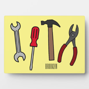 Carpentry tools cartoon illustration  plaque