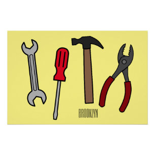 Carpentry tools cartoon illustration poster
