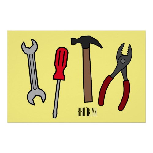 Carpentry tools cartoon illustration  poster