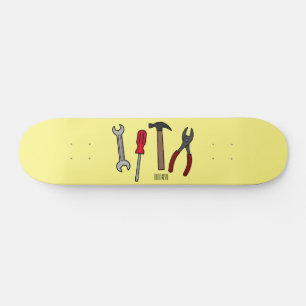 Carpentry tools cartoon illustration skateboard