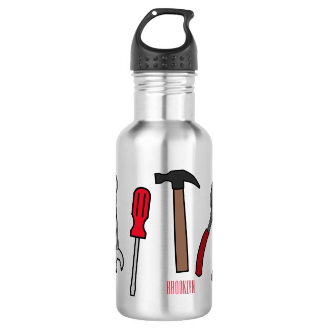 Carpentry tools cartoon illustration  stainless steel water bottle (Front)