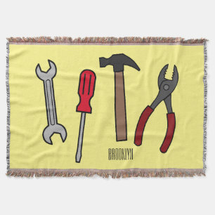 Carpentry tools cartoon illustration  throw blanket