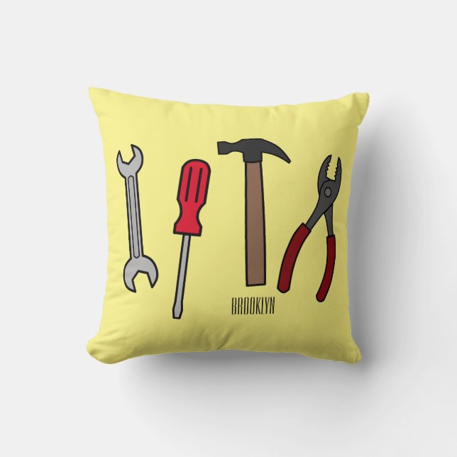 Carpentry tools cartoon illustration  throw pillow (Front)