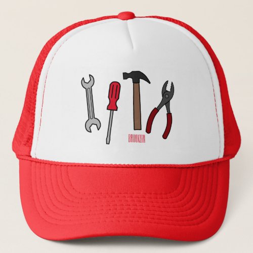 Carpentry tools cartoon illustration  trucker hat