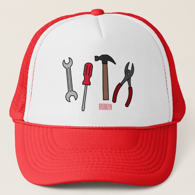 Carpentry tools cartoon illustration  trucker hat (Front)