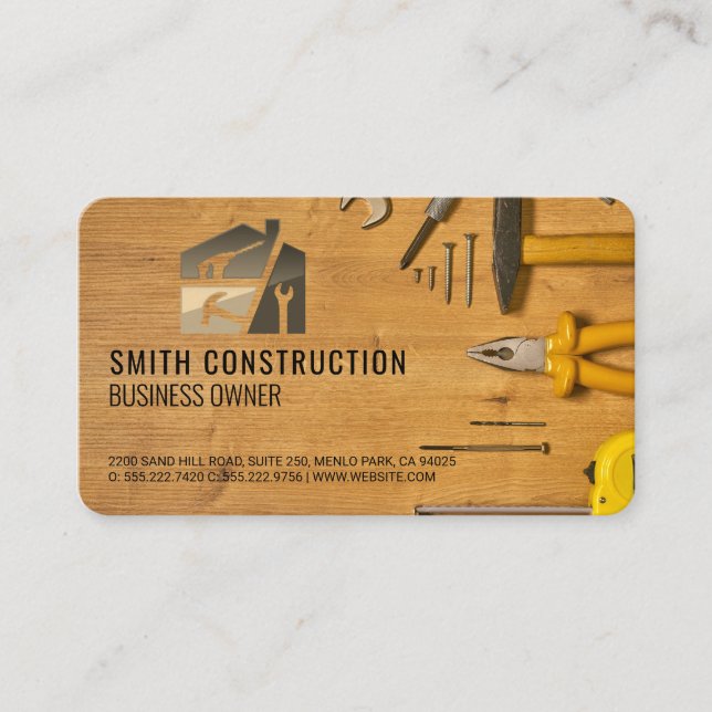 Carpentry Tools | Construction Logo Business Card (Front)