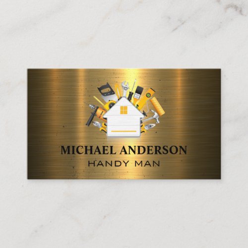 Carpentry Tools Home Icon  Gold Metallic Business Card