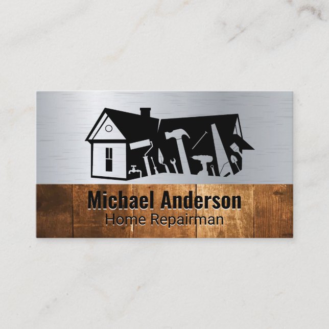 Carpentry Tools Home Logo | Wood Trim Business Card (Front)