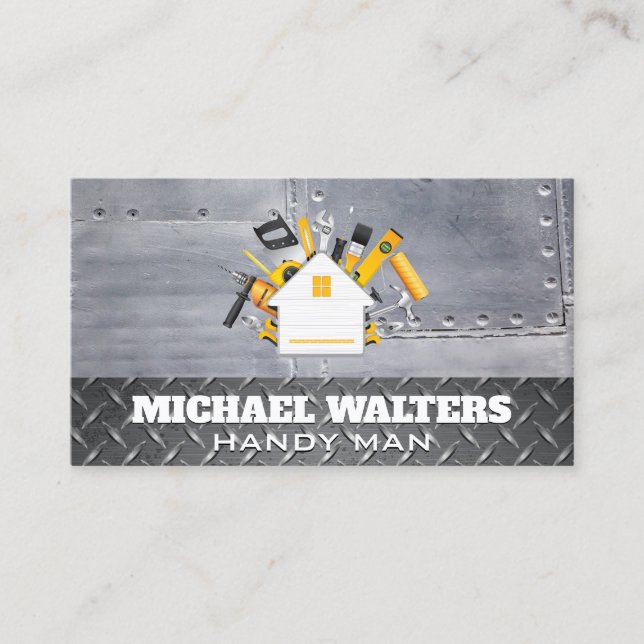 Carpentry Tools | Steel Plates Rivets | Industrial Business Card (Front)