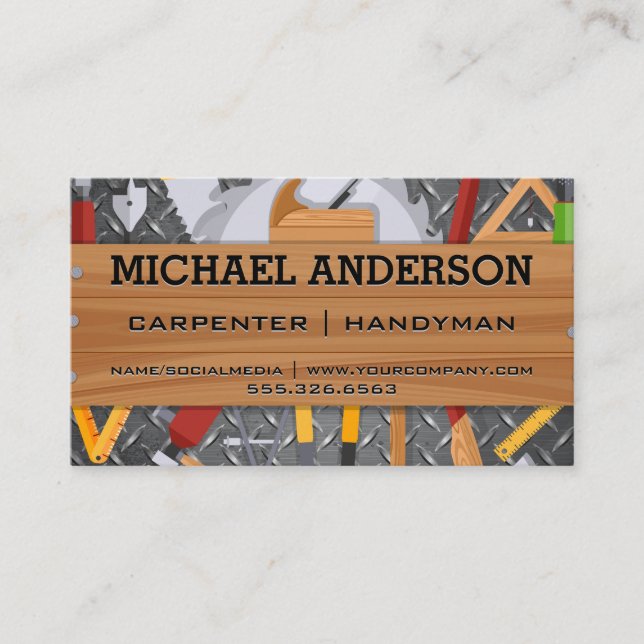 Carpentry Tools | Wood Metal Steel Business Card (Front)