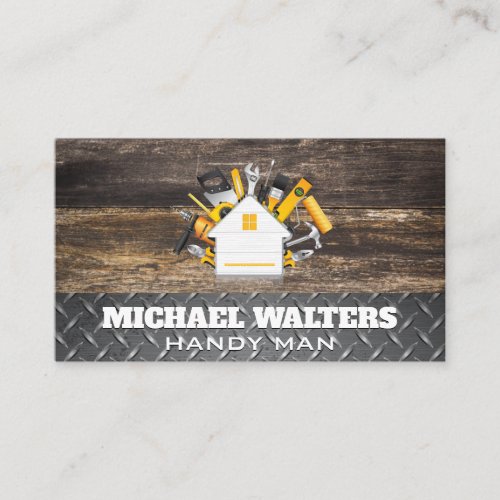 Carpentry Tools  Wooden Boards Steel Business Card