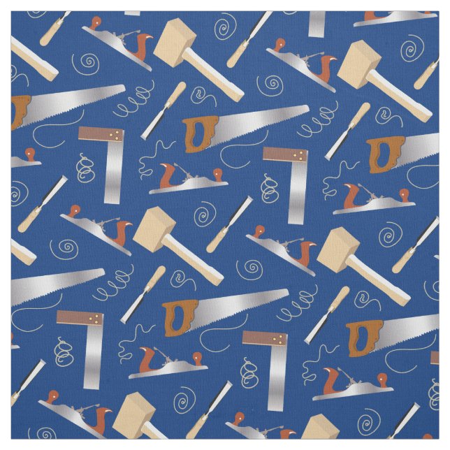 Carpentry Tools Woodworking Toolkit on Blue Fabric (Swatch)