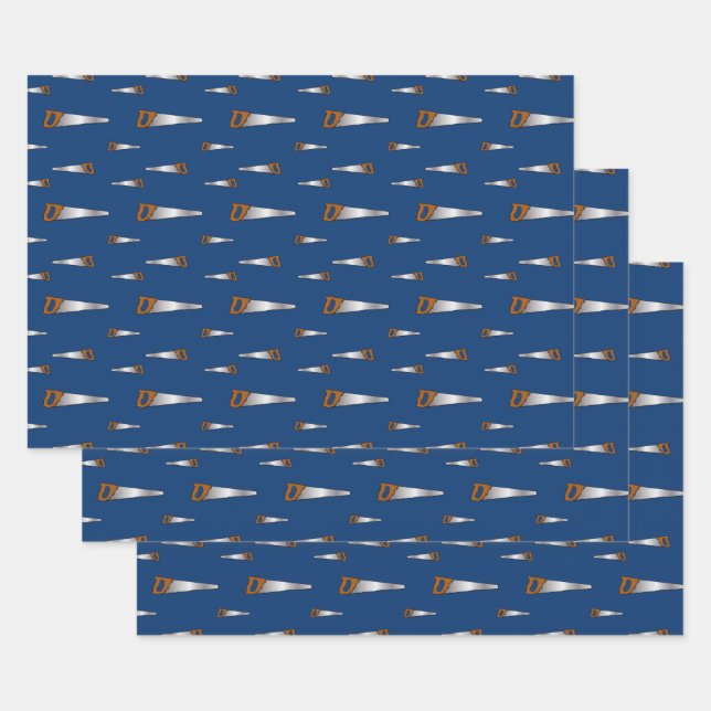Carpentry Woodworking Saws Pattern Wrapping Paper Sheets (Set)