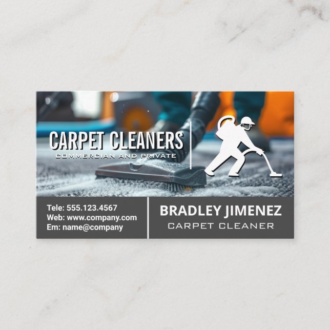Carpet Cleaner Scrubbing Rug Business Card (Front)